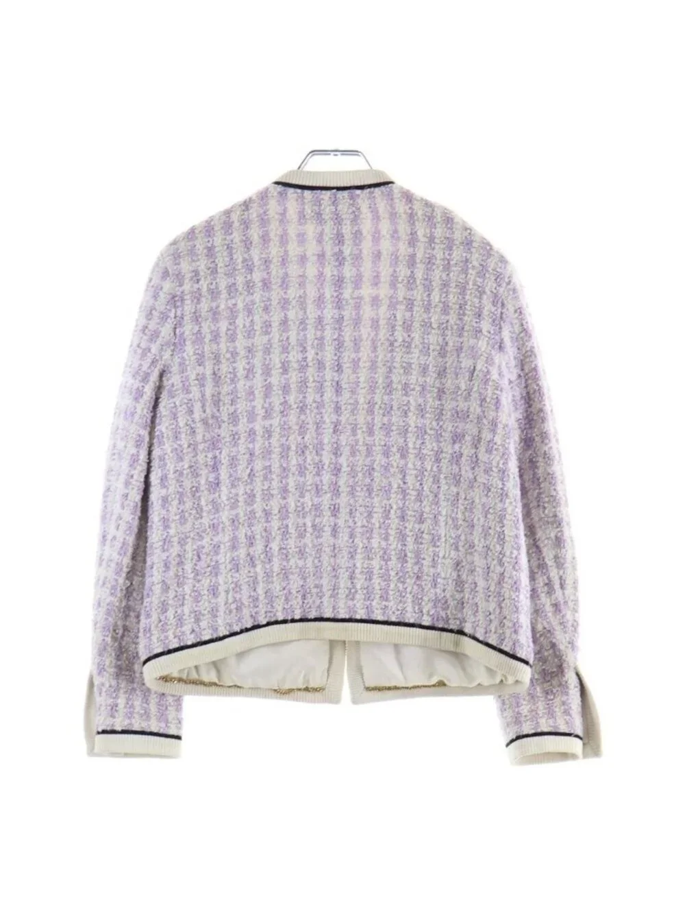 Chanel Boutique Vintage Tweed Jacket Skirt Short Set Coat CC Logo Button Purple